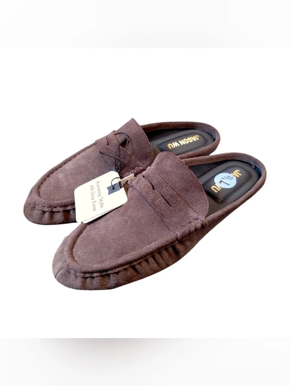 Jason Wu Brown Suede Leather Slip On Comfort Mule Flats Women's Size 7.5 NWT